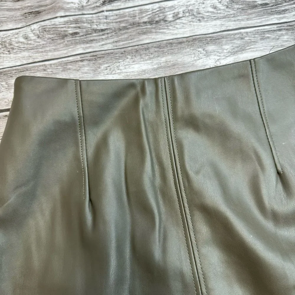 Women's H&M Faux Leather Mini Skirt Olive Green Size 8 Pencil Workwear